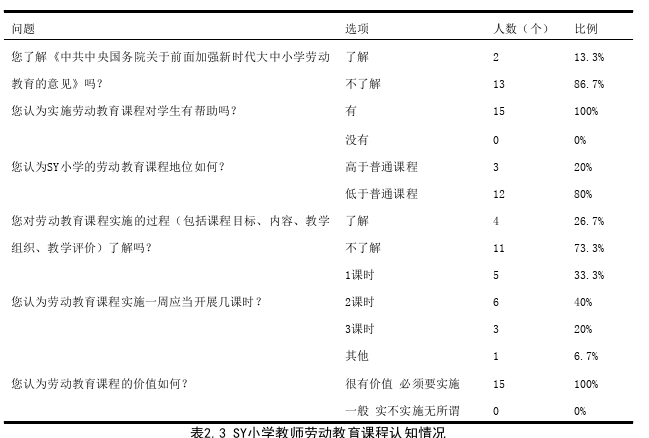 小学低段劳动教育课程实施的现状及策略探讨——以成都市高新区SY小学为例