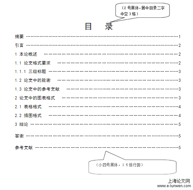 毕业论文目录格式示例