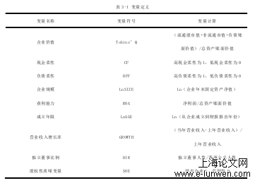 表 3-1 变量定义