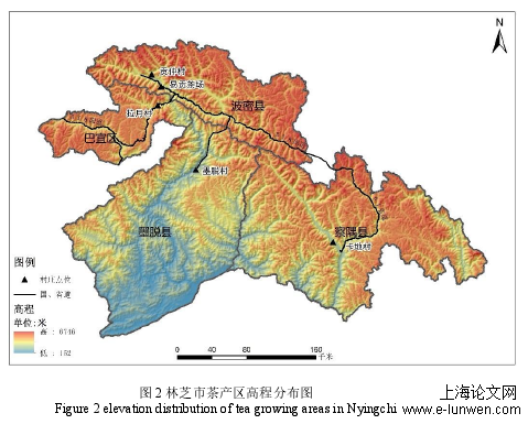 图 2 林芝市茶产区高程分布图