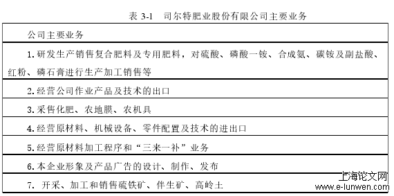 表 3-1   司尔特肥业股份有限公司主要业务