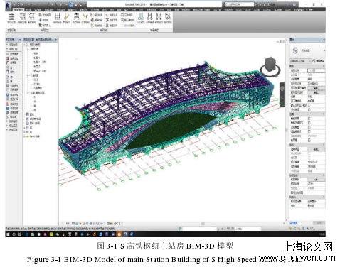 图 3-1 S 高铁枢纽主站房 BIM-3D 模型