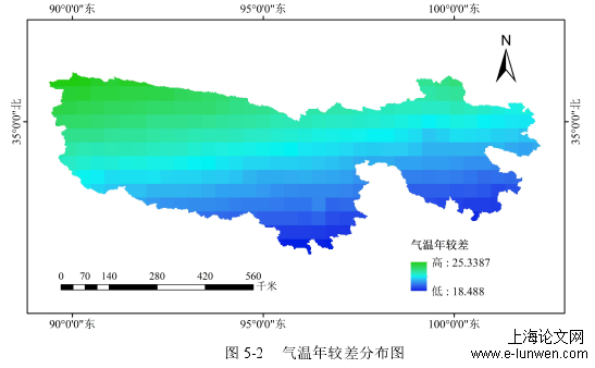 图 5-2 气温年较差分布图