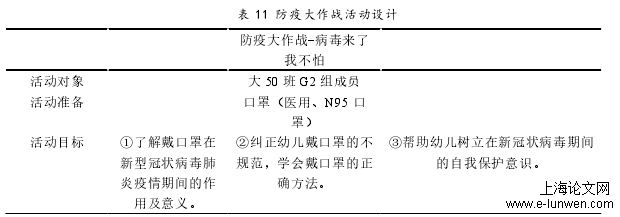 表 11 防疫大作战活动设计 