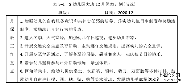 表 3-1 S 幼儿园大班 12 月保教计划(节选)