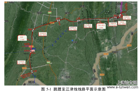 图 5-1  跳蹬至江津线线路平面示意图 